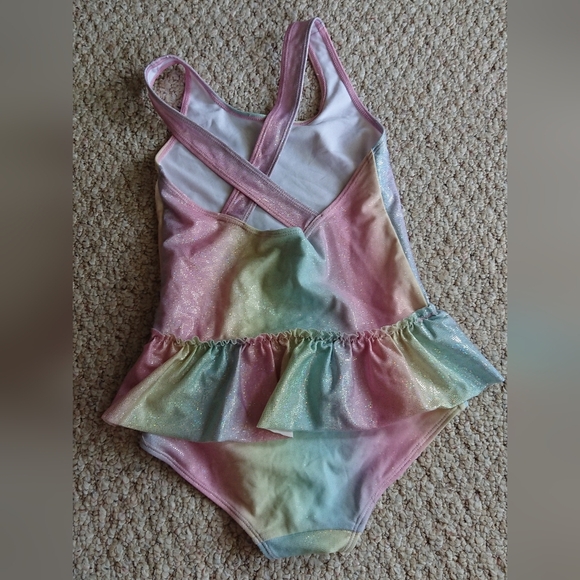 H & M Flounce-trimmed Swimsuit in Shimmer Light pink/ombre Rainbow size 8/10 - Picture 2 of 13
